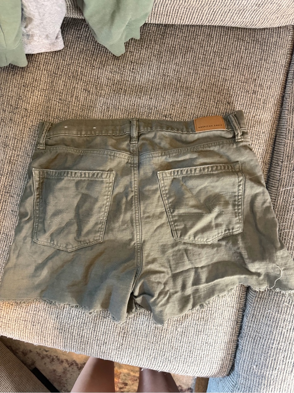 American Eagle Outfitters Olive Green Distressed Denim Cutoff Shorts - Picture 2 of 4